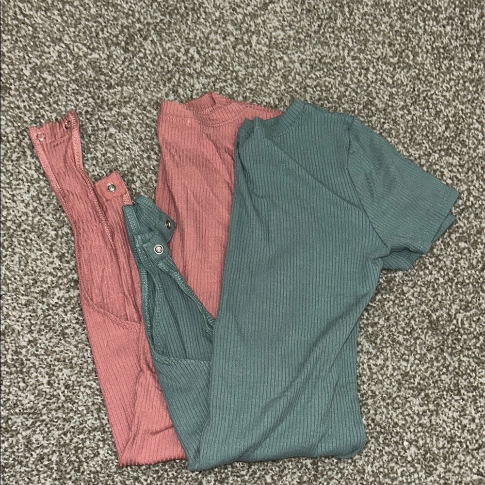 Teal and Pink Ribbed bodysuits